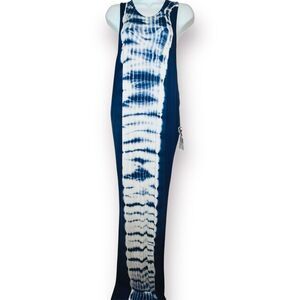 Young Fabulous & Broke Tie Dye Racerback Draped Armholes Maxi Dress Blue M NWT